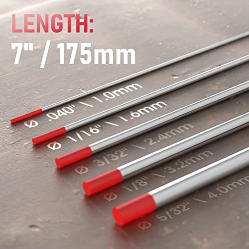 Image of YESWELDER TIG Welding Tungsten Electrode Red Tip | 5pk .040 inch & 5pk 1 /16 inch by 7 inch Assorted-size Red EWTh-2