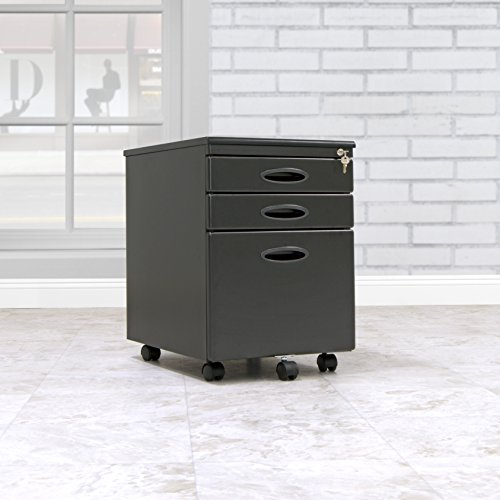 Calico Designs Metal Full Extension, Locking, 3-Drawer Mobile File Cabinet Assembled (Except Casters) For Legal Or Letter Files With Supply Organizer Tray In Black #TOP6