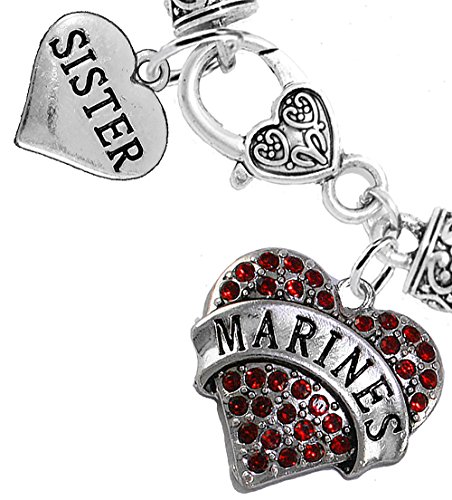 Marine Sister Heart Bracelet, Hypoallergenic, Will NOT Irritate Anyone with Sensitive Skin. Safe- Nickel, Lead and Cadmium Free