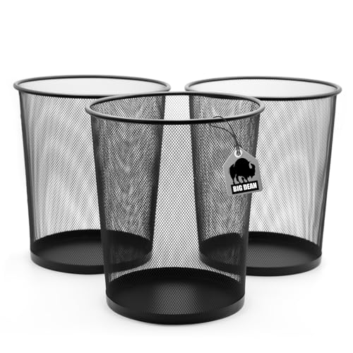 BigDean 3 Stück Papierkorb Büro Mülleimer schwarz 20L Draht - Mülleimer Büro - hochwertiger Papiereimer Mülleimer Kinderzimmer Papierkorb schwarz