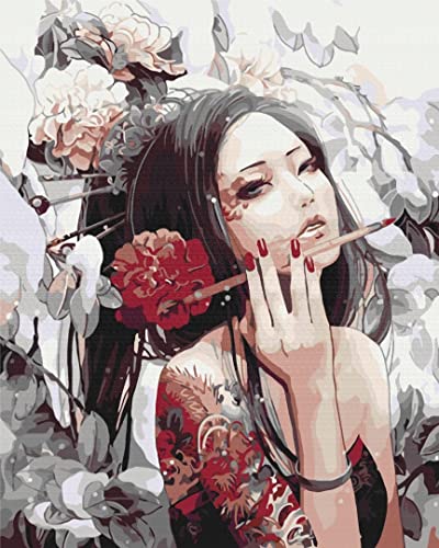 Peinture par numéros fille tatouage toile lin tendue premium 40x50