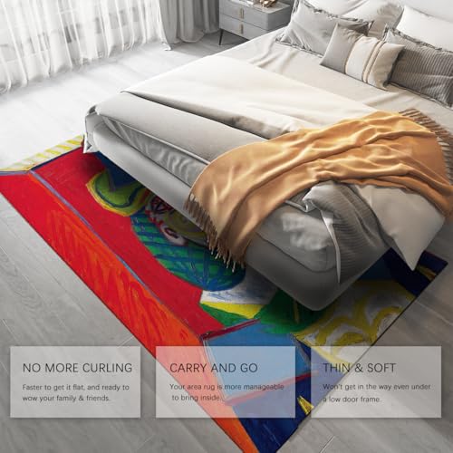 Tapis lavable antidérapant grand format rouge bleu salon - 5