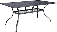 Incbruce 60x37 Inch Rectangle Metal Patio Dining Table with Umbrella Hole - Steel Slat Outdoor Table for Backyard Porch Garden Poolside