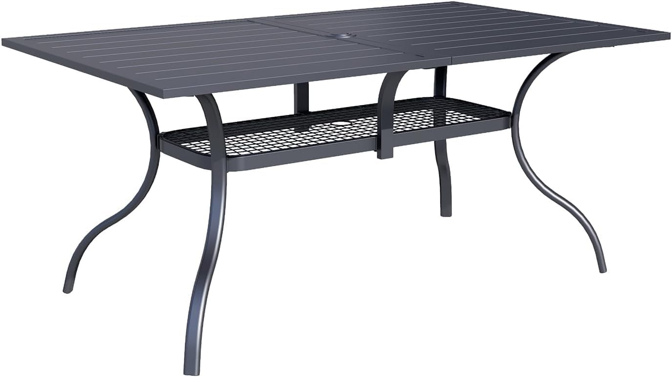 - Incbruce Patio Dining Table, 60" x 37" Rectangle Metal Steel Slat Table, with 1.57" Umbrella Hole, for Backyards, Porches, Gardens or Poolside