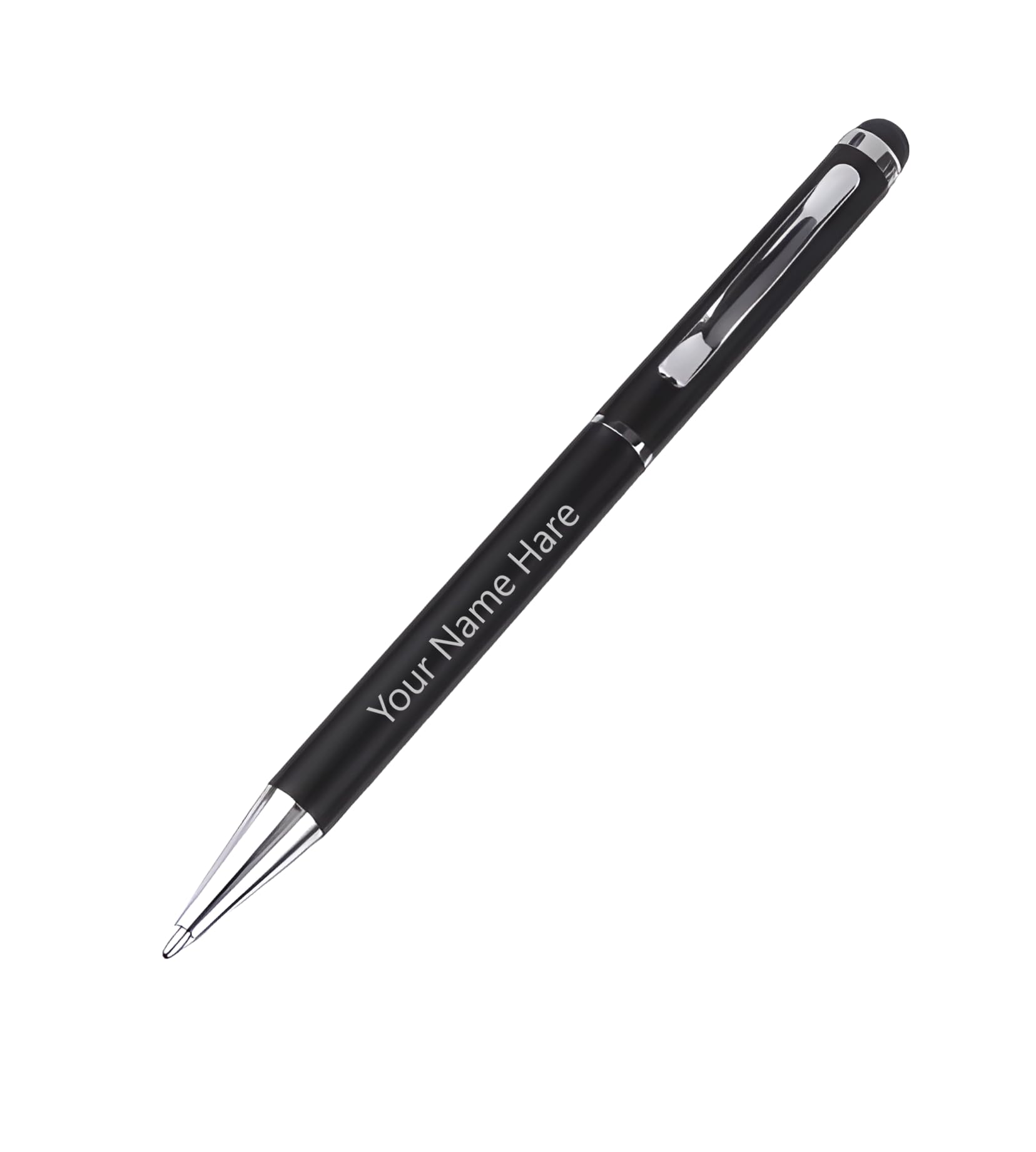Rewill Customised Your Name Ballpoint Stylus Pen with Soft Rubber Touch Screens Custom Logo for Mobile Phone Ball Point (Silver Black)-image-48
