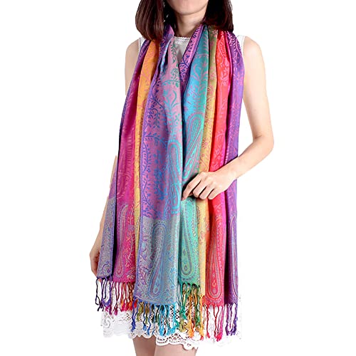Damen Schal Marokko Regenbogen-Farben Pashmina - Viskose/Polyester - XXL bunt/mehrfärbig Halstuch Schal