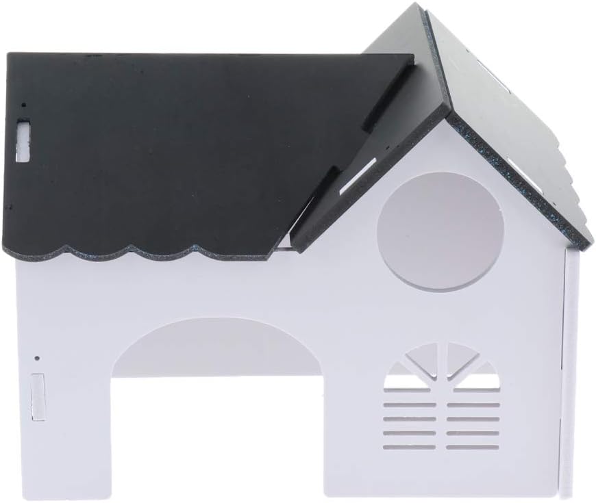 SM SunniMix Hamster Guinea Pig Wooden Villa House Small Pet Hideout,Blue/White/Red/Black - Black