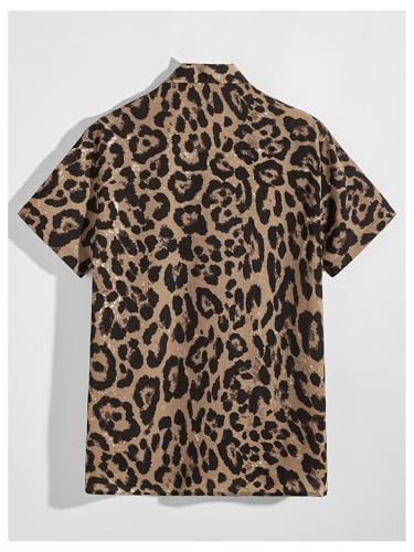 WDIRARA Men's Leopard Print Short Sleeve Shirt Button Down Collared Neck Casual Shirts2