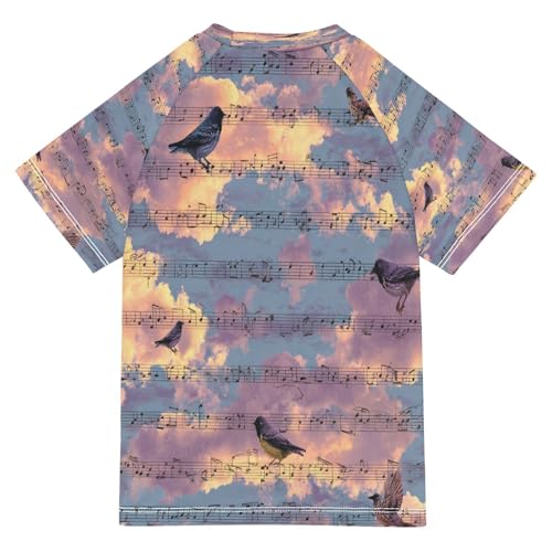 Boys Short Sleeve T-Shirts Birds Music Note Sky Rashguard Kids Swim Shirts Sun UPF 50+2
