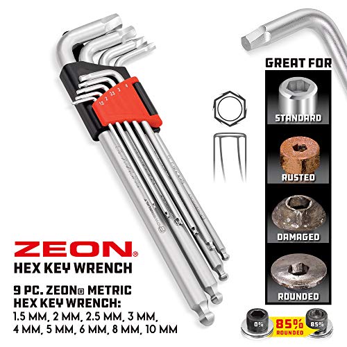 Powerbuilt 9 Piece Zeon Metric Hex Key Set For Damaged Fasteners, Standard, Rusted, Rounded Bolts, Allen Wrench Hex Key Set, Size From 1.5Mm To 10Mm 240095 #TOP1