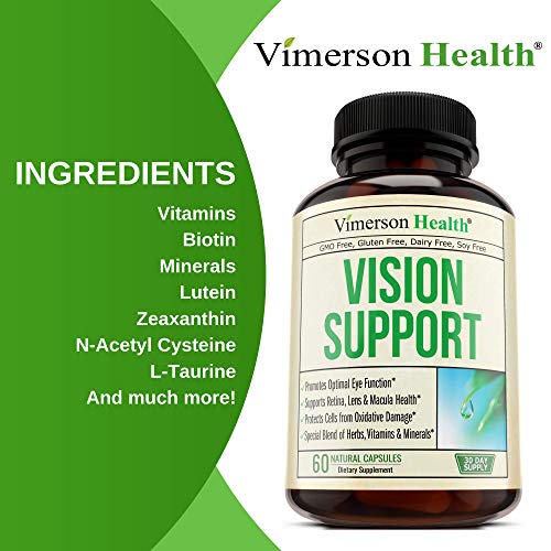 Vision Support Eye Vitamins Formula with Lutein, Zeaxanthin, Zinc, Copper, Vitamin B12 E C. Enhanced Blend of Herbs, Multivitamins and Minerals. Supplement for Eyes Health. 60 Capsules