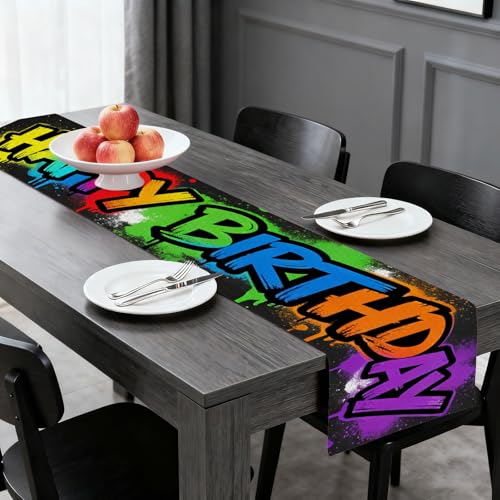 Image of Nuxovilar Graffiti Birthday Table Runner Flax 13x72 in