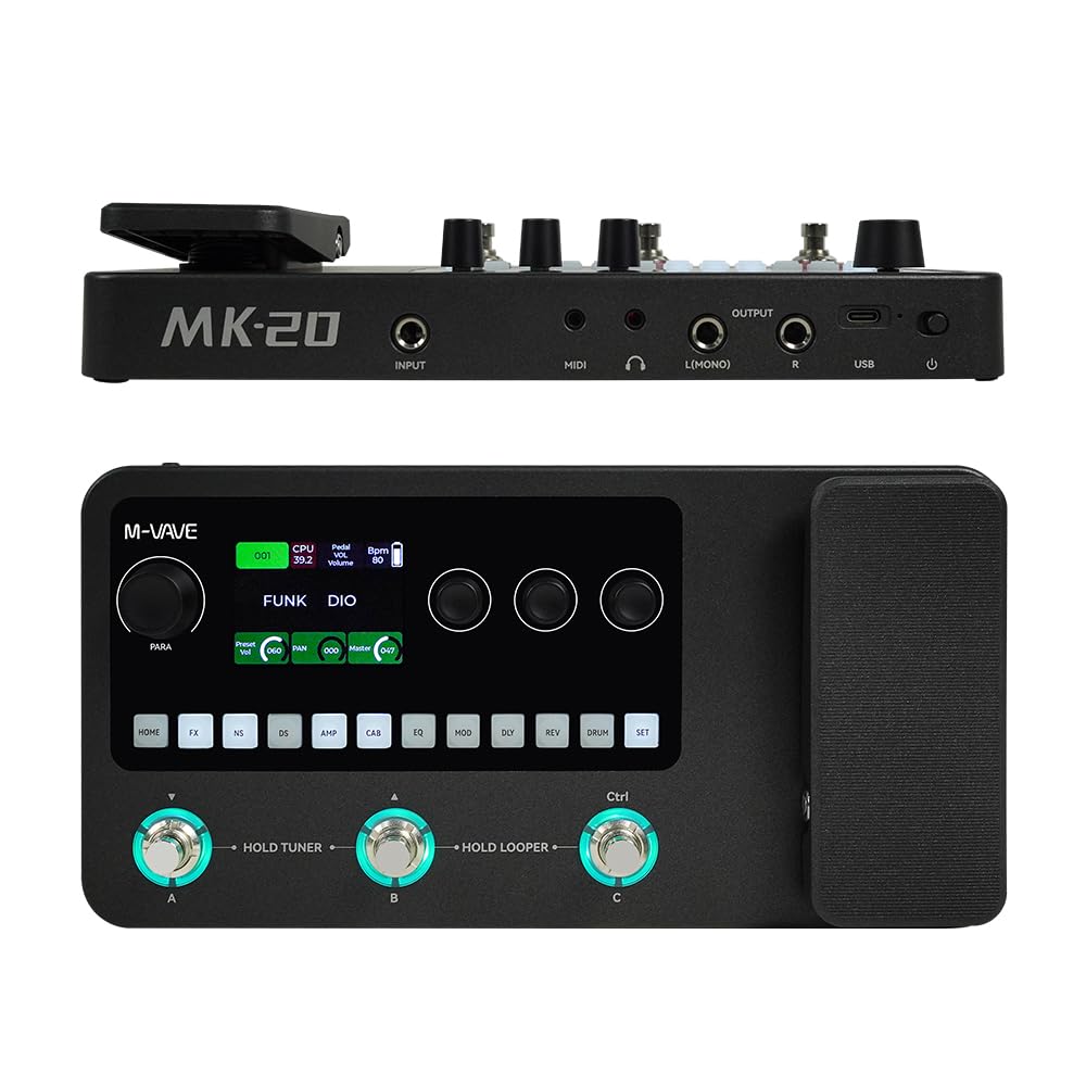 Procesador multiefectos M-VAVE MK-20: Más de 320 efectos, cadena de 10 módulos, 150 presets, Bluetooth y USB-C para guitarra y bajo