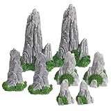 xolear 8 Pièces Ornements de Rocaille Simulés, Jardins Zen Mini Bonsaï Montagne, Résine Jardin Féérique de Montagne, pour Decoration Aquarium Bonsai Artificiel Jardins Zen Terrarium Plante Paysages