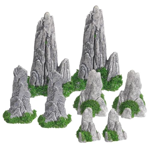 xolear 8 Stück Miniatur Berge Deko, Zen Garten Miniatur, Mini Gartenzubehör aus Harz, Aquarium Bonsai für Modellbau Feengarten Zubehör Garten Deko DIY Landschaft, Mini Landschaftsgestaltung