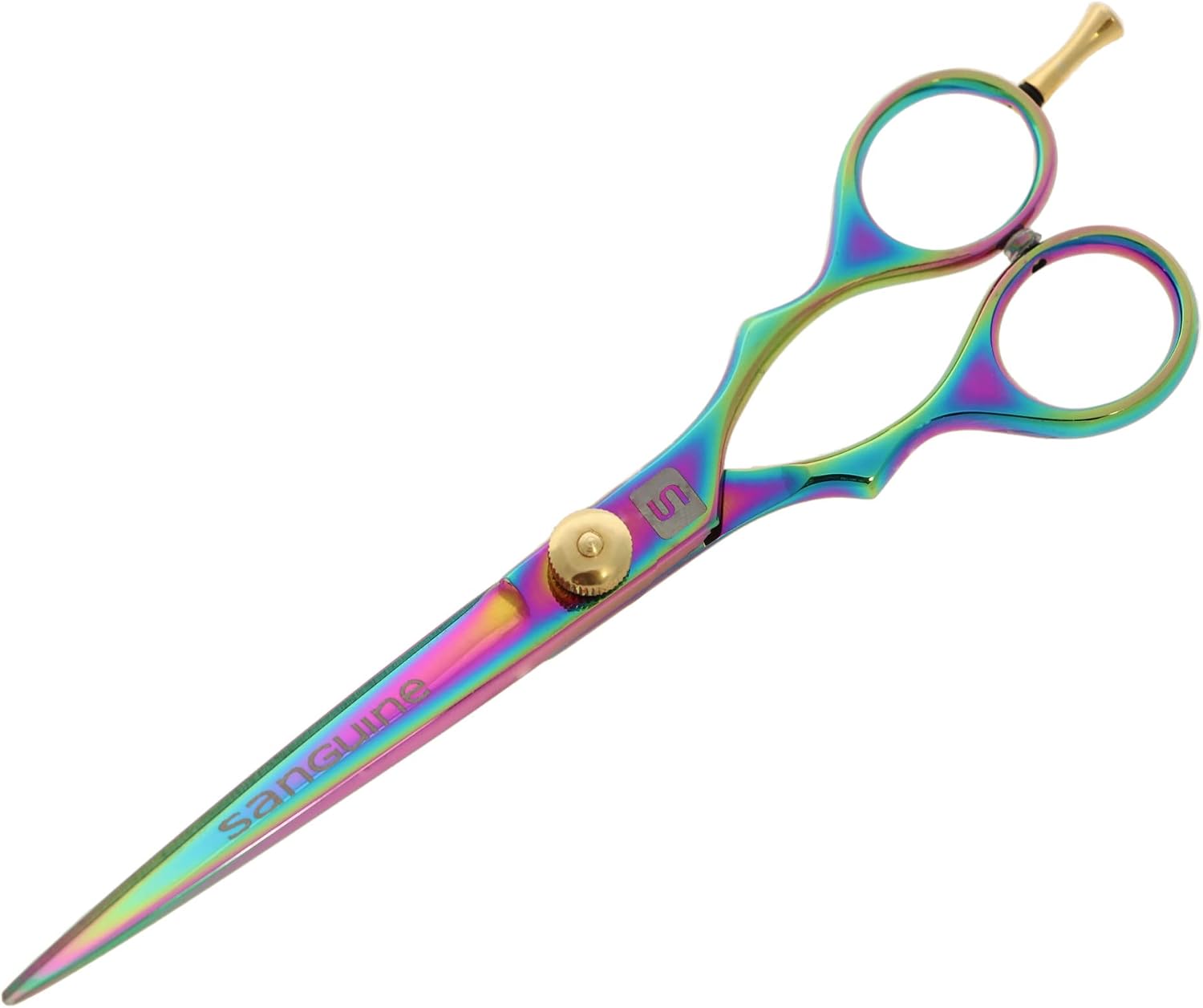 Sanguine Titanium Rainbow 7 Inch Japanese Style Hairdressing Scissors, Convex Edge Blades, Presentation Case & Tip Protector