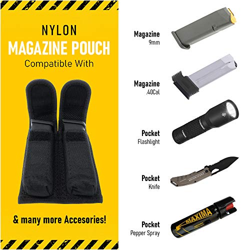 Nylon Double Mag Pouch Holster By Houston | Compatible With Double And Single Stack Magazines .380, 9Mm & 40 Cal For S&W M&P Sig Sauer Ruger Glock Walther Hk Clips | Quick Draw | Resistant Comfortable #TOP1