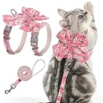 PAWCHIE Cat Harness and Leash Set with Bow Knot,Cats Escape Proof-Adjustable Daisy Floral Kitten Harness Soft Outdoor Walking Travel Pet Harness,Puppy Harness for Girl Cats Bunny Rabbit Small Dog,Pink