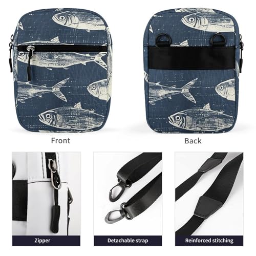 Satchel Tote Bag Messenger Bag White Fish Pattern Printed Mini Sling Bag Purse Suitable for Work Travel3