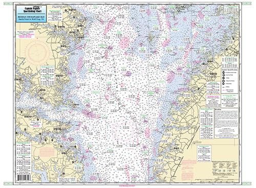 Middle Chesapeake Bay - Laminated Nautical Navigation & Fishing Chart by Captain Segull's Nautical Sportfishing Charts | Chart # CBM119