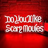 Do You like Scary Movies Neon Signs for Wall Decor, Dimmable Halloween Decoration Gothic Font Scary Movies Sign, USB Neon Light for Man Cave Decor Horror Room Birthday Party Gifts(15.7 * 7.8in)