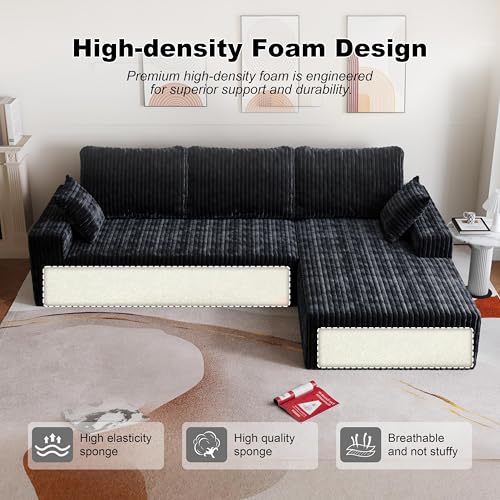 Image of Modular Sectional Sofa Couches L-Shape Couch 3 Seat Modular Sofa Memory Foam Sectional Couches for Living Room (Black, 108 inch+Right Chaise)
