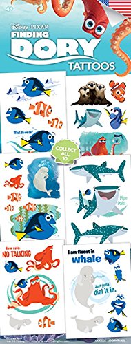 Disney Finding Dory Temporary Tattoos, ten 3.5" by 2.5" sheets, Dory and her friends