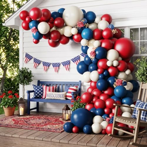 Image of Tesochye Red White and Blue Balloon Arch Kit,Patriotic Balloon Arch Kit | 143Pcs Navy Blue Ruby Red Sand White Balloons for Graduation 4th of July Independent Day Nautical Baseball Birthday Party