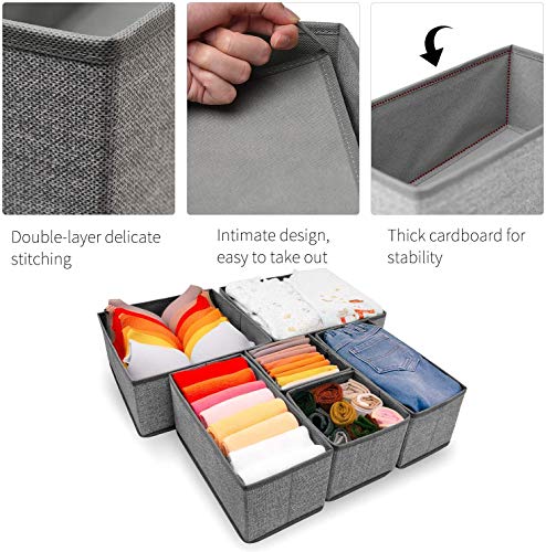 Image of 12 Pack Drawer Organizers for Clothing, Foldable Clothes Storage Box Closet Dresser Drawer Organizers Dividers, Bedroom Organization Fabric Bins for Baby Clothes Underwear Sock Bra Ties (Grey)