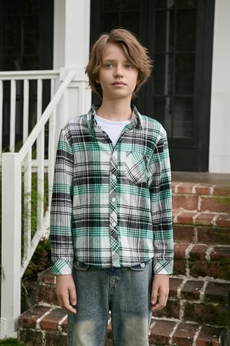 Image of Betusline Boy and Men Button Down Plaid Shirt | Soft,Breathable and Comfortable Fabric