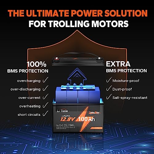 Litime 12V 100Ah TM LiFePO4 Lithium Battery Low Temp Protection Deep Cycle Rechargeable Solar Battery 4000+ Cycles for Trolling Motors Boat Marine etc.