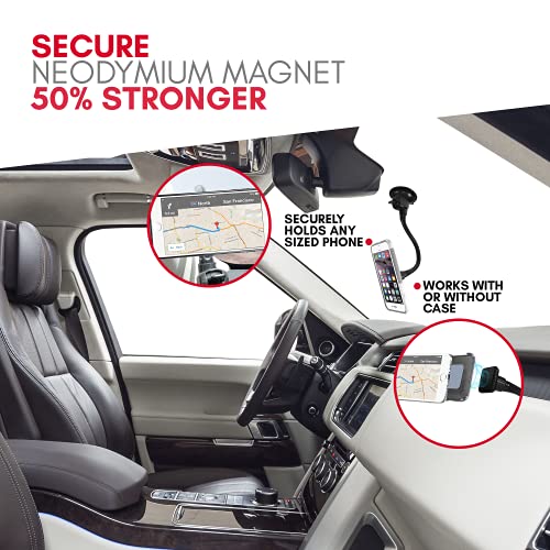 Macally Windshield Phone Mount for Car Magnetic - Suction Cup Window Mount Phone Holder with 8" Long Gooseneck Arm & Super Strong Magnet Mount for Smartphone and iPhone