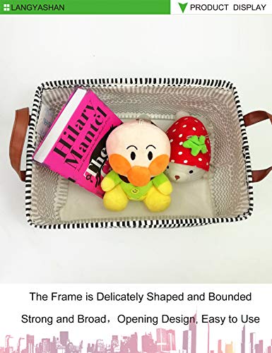 Image of Rectangular Storage Basket Collapse Canvas Fabric Cartoon Storage Bin with Handles for Organizing Home /Kitchen /Kids Toy /Office /Closet /Shelf Baskets (Rec Black line)