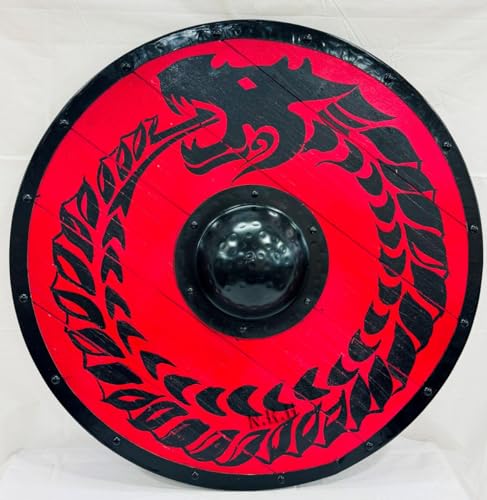 Nautical Replica Hub Medieval 24 Inches Wooden Viking Dragon Shield, Handcrafted Battle Ready Shield Decorative Viking shield Round Shield Viking Cosplay Gift
