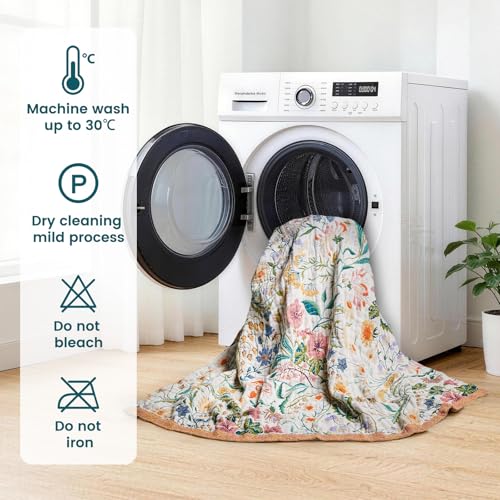 Image of MSGKV Boho Throw Blanket 50 inchx60 inch Cotton Floral Blanket for Couch Bed Decor