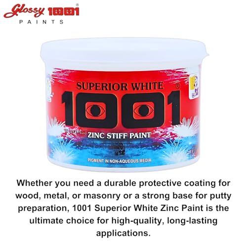 Image of 1001 Superior White Zinc Paste (Safeda) | High-Coverage, Fast-Drying Formula | Thick Paste Ideal for Putty Preparation & Protective Coating on Metal & Wood | 1 Kg