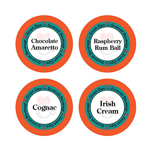 Smart Sips, Liquor Lovers Flavored Coffee Variety Sampler- Raspberry Rum Ball, Cognac, Irish Cream, Chocolate Amaretto, 24 Count for Keurig K-cup Brewers
