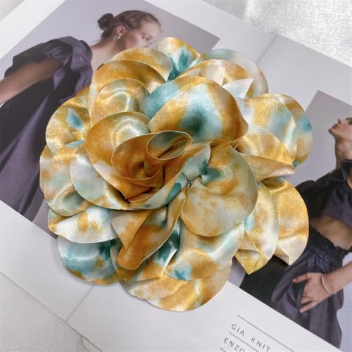 Image of Dainty Dyed Satin Fabric Leopard Print Rose Flower Extra Large Big Brooches Lapel Pins for Women Delicate Silk Floral Flower Oversized Brooch Pin for Wedding Party Banquet Dress Suit Ceremony Clothes Accessories Jewelry Gifts 7.5in