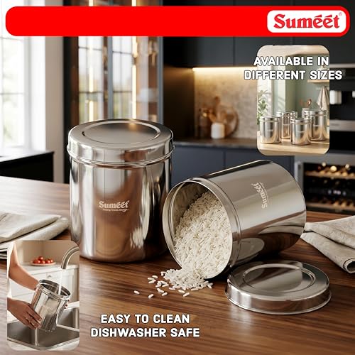 Image of Sumeet Stainless Steel Big Dabba /Canisters /Vertical Storage Container for Kitchen, 17cm & 18cm Dia - 3500ml - (3.5Kg to 4Kg Approx) & 4500ml - (3.9Kg to 4.5Kg Approx)
