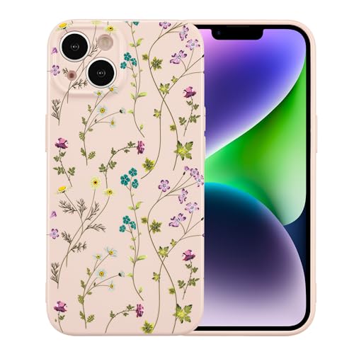Image of RALEAVO Floral Case for iPhone 14, Flower Branch Pattern Design Cute Cover Case for Girls Women Slim Thin Soft Silicone Shockproof Anti-Slip Phone Case for iPhone 14 (6.1 inch),Pink | for iPhone 14 Case with Cute Flower Branch Pattern Design,Pretty Case for Girls Women,Soft Silicone Shockproof Cover