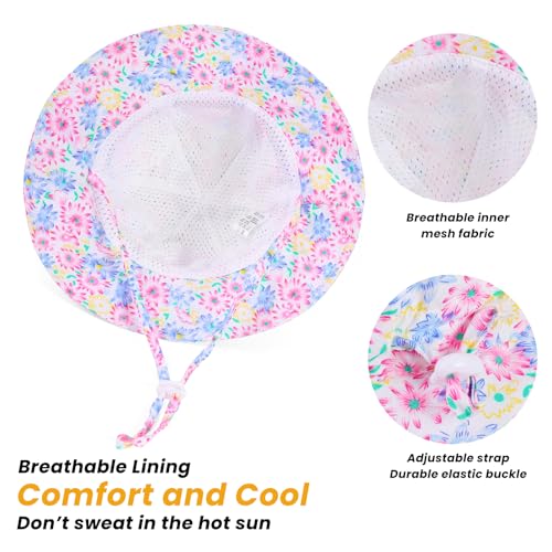Baby Girl Sun Hat with Wide Brim Bucket Hats Adjustable Floppy Sun Hat with 50+ UPF Protection for Toddler Girls3