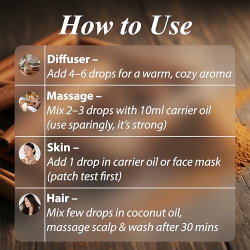 Image of Cinnamon Essential Oil 30ml - 100% Pure & Organic For Diffuser, Skin, Hair, Massage, Candle Making & Home Fragrance Therapeutic Grade Dalchini Oil for Relaxation & Wellness
