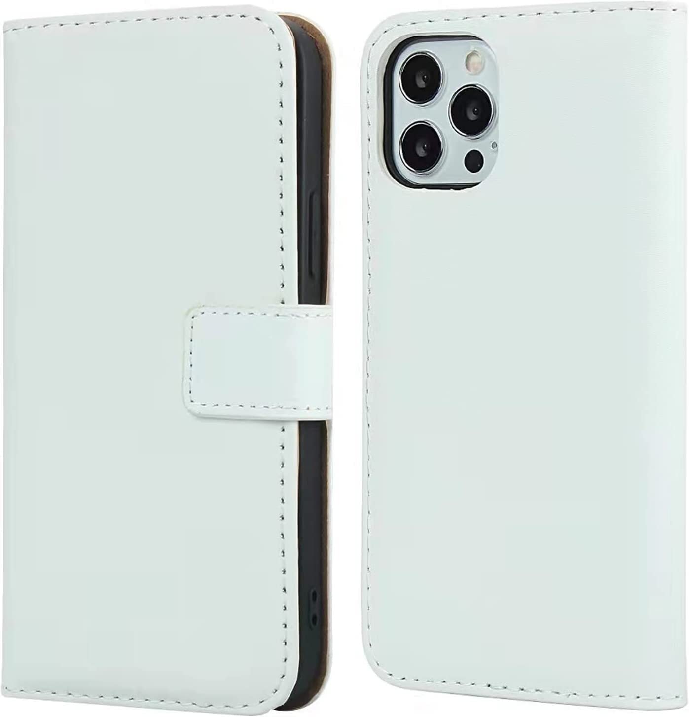 Étui à rabat antichoc pour iPhone 13 Mini en cuir véritable blanc