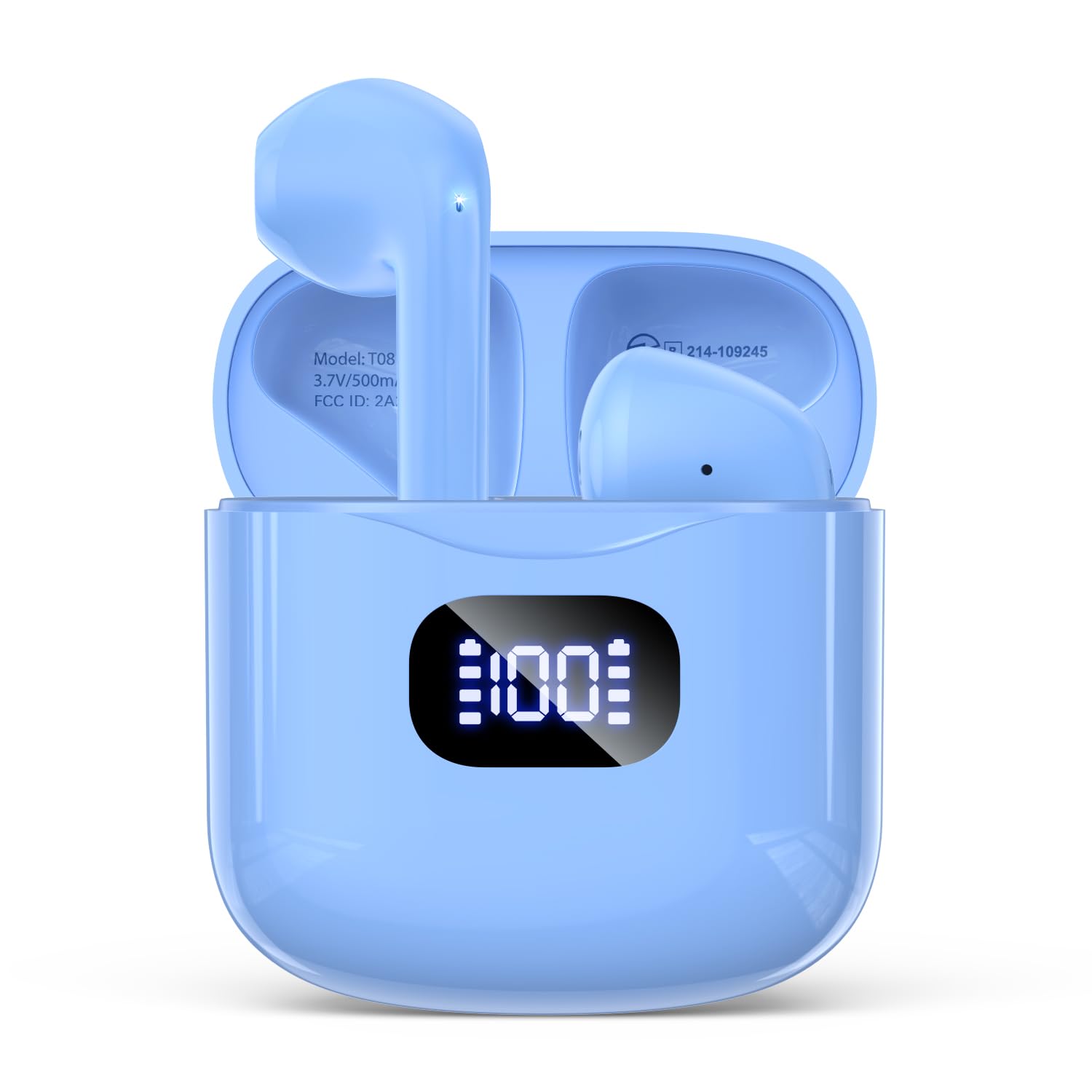 Wireless Earbuds Bluetooth 5.3 Headphones, 40Hrs Playback Stereo Ear Buds with LED Display Charging Case IPX7 Waterproof in-Ear Earphones with Mic for Phone Tablet Laptop Sports, Indigo