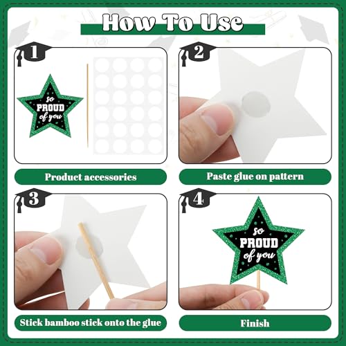 Image of 48 PCS Grad Cupcake Toppers, Glittery Congrats Graduation Cake Topper, 6 Styles Graduation Decorations, Black and Green Cap and Diploma Cake Picks for Class of 2026 Grad Party Decorations Supplies