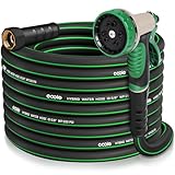 Heavy Duty Garden Hose 50ft with Nozzle, NON-EXPANDABLE Flexible Water Hose, Kink Resistant Lightweight Hybrid Hose, Leakproof Hose Male to Female Fittings
