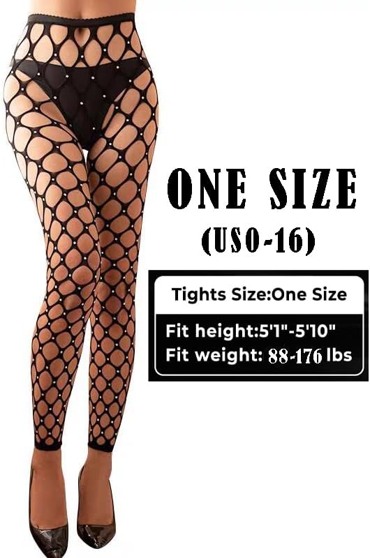 Women's High Waist Sparkle Rhinestone Tights Footless Fishnet Stockings Sexy Big Mesh Lingerie Pants - Image 7