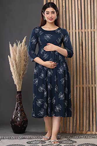Image of Vinny's Creation Women's Cotton Maternity Kurti | Floral Printed Feeding Kurta with Hidden Zipper | Stylish Pregnancy Gown & Nursing Dress for Womens