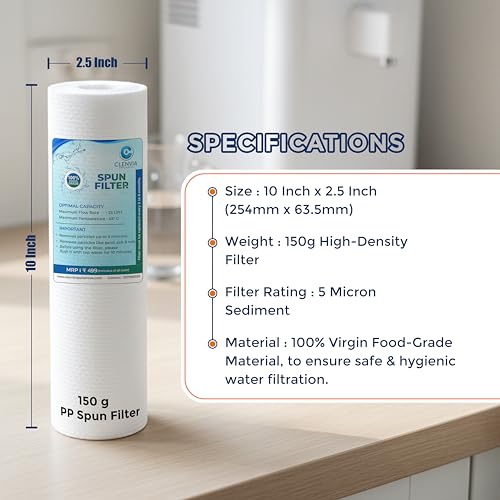 Image of 10 Inch 5 Micron PP Spun Sediment Filter for Water Purifier | 150g High-Density | Food-Grade Material | Universal Fit | Compatible with 10 Inch Pre-Filter Housing