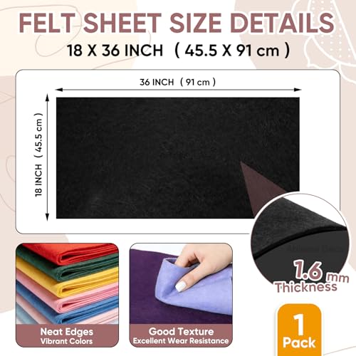 Image of Soft Felt Fabric Sheet 18 inch x 36 inch, 1.6mm Acrylic Craft Felt, Black | Soft Thick Felt by The Yard, Large Precut Sheet, Nonwoven Fabric for Sewing DIY Crafts, Classroom & Home Decor